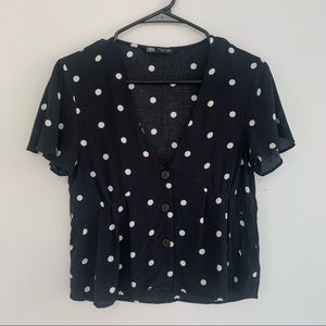 ZARA Poka Dot V-Neck Shirt / Blouse Top